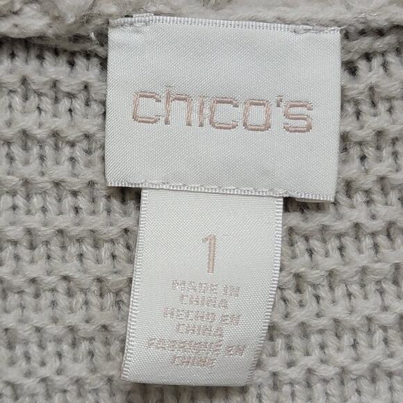 Chicos Beige Cardigan Sweater Fuzzy Shearling Size 1 (Small, 8) - Picture 3 of 10
